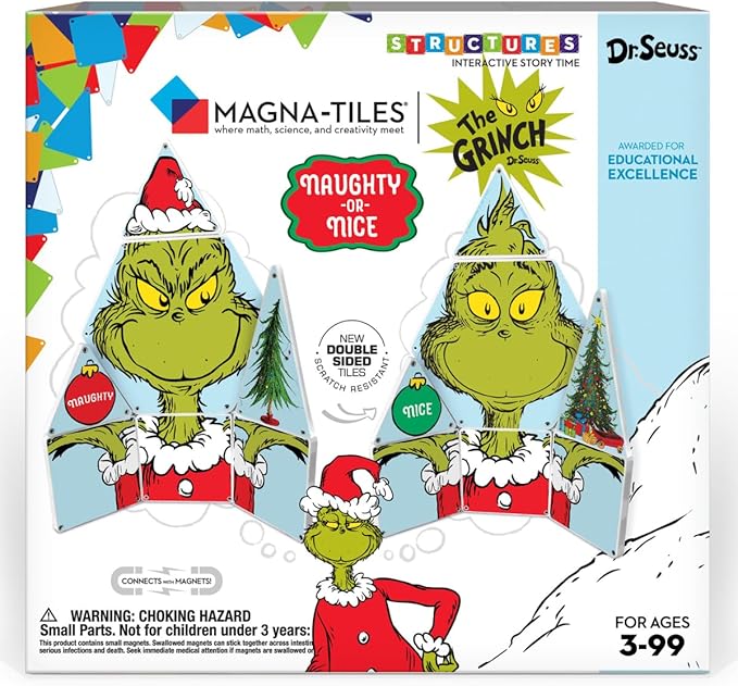 CreateOn Magna-Tiles Limited Edition Grinch Magnetic Building Toys from Dr. Seuss’ “How The Grinch Stole Christmas” Book, Educational Toys for Ages 3+ 19 Pieces