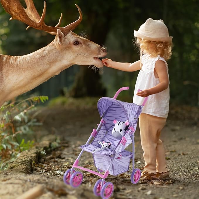 Baby Doll Stroller for Toddlers 1-3, Pillow Animal Toy Baby Stoller for Dolls