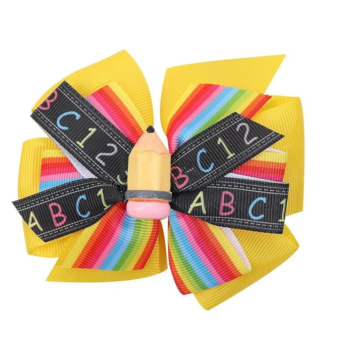 Back to School Bow Hair Clips for Girls, 5PCS 4.5