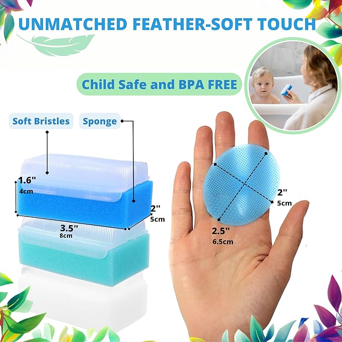 Cradle Cap Brush for Babies - Baby Sponge for Bathing Newborn Bath Essentials | Baby Brush and Comb Set Newborn - Cradle Cap Treatment | Baby Bath Sponges for Newborns (5-Pack)