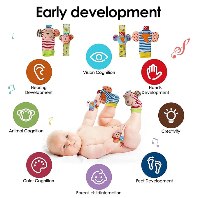 dearlomum Baby Play Mat Baby Gym,Funny Play Piano Tummy Time Baby Activity Mat with 5 Infant Sensory Baby Toys & 4 Wrist Baby Rattle Socks 0 to 3 6 9 12