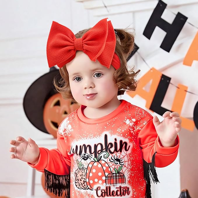 YanJie Halloween Baby Headbands Cheer Bow, Orange Hair Bow Black 2Pcs