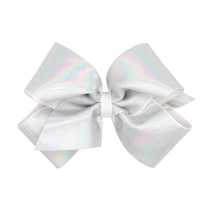Wee Ones Girls Mirror Dot and Grosgrain Overlay Hair Bow, White