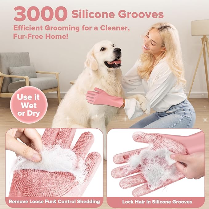 6PCS Pet Grooming Kit | Dog Washing Gloves | Dog Bath Brush | Dog Bath Gloves | Dog Shampoo Brush | Pet Grooming Gloves | Cat Bathing Supplies | Dog Bath Supplies (Light Pink)