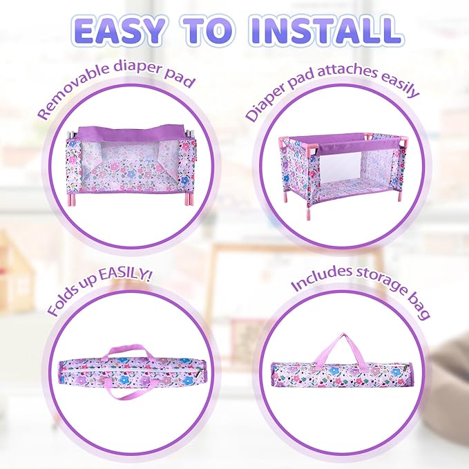 BABESIDE Reborn Baby Doll Crib, Baby Doll Bed 17-21 Inch