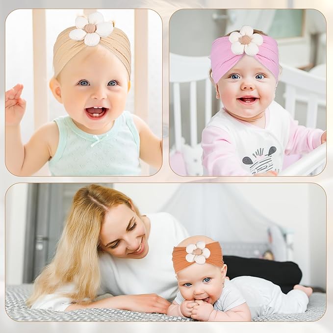 Lusofie 4Pcs Baby Flower Headbands Baby Girls Nylon Headbands Soft Stretchy Baby Headband Baby Girl Accessories for Newborn Infant Toddler (Purple, Pink