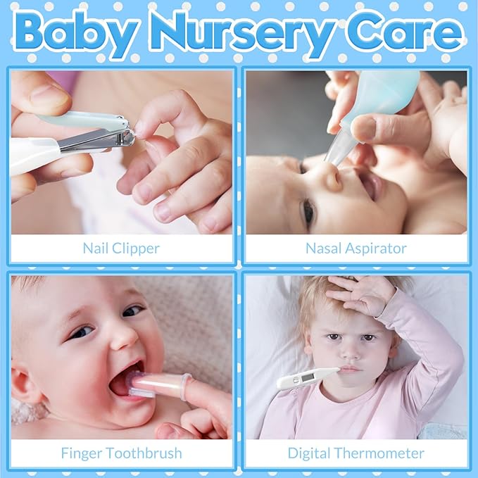 Little Angel Baby Grooming Kit,Baby Grooming Kit Newborn Care Set with Hair Brush Comb Finger Toothbrush Nasal Aspirator etc for Nursery Newborn Infant Toddlers Boys Girls(Blue)
