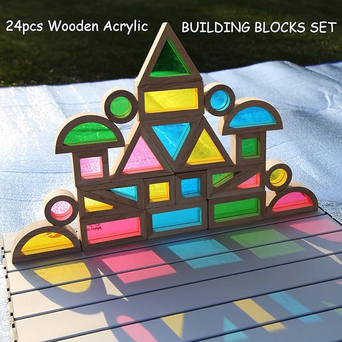 Wooden Building Blocks Set 24pcs, Wooden Blocks for Toddlers
