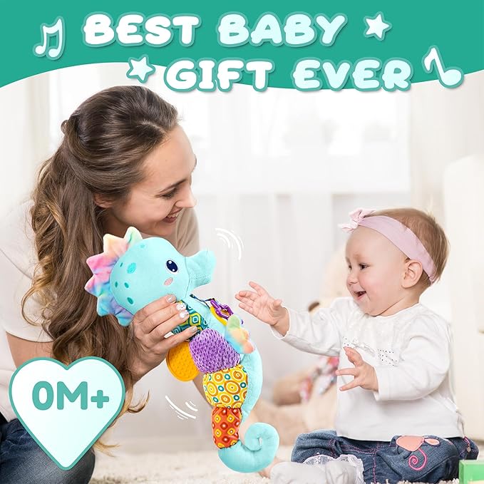 Baby Toys 0 to 12 Months, Musical Stuffed Animal Activity Soft Toys with Multi-Sensory Crinkle