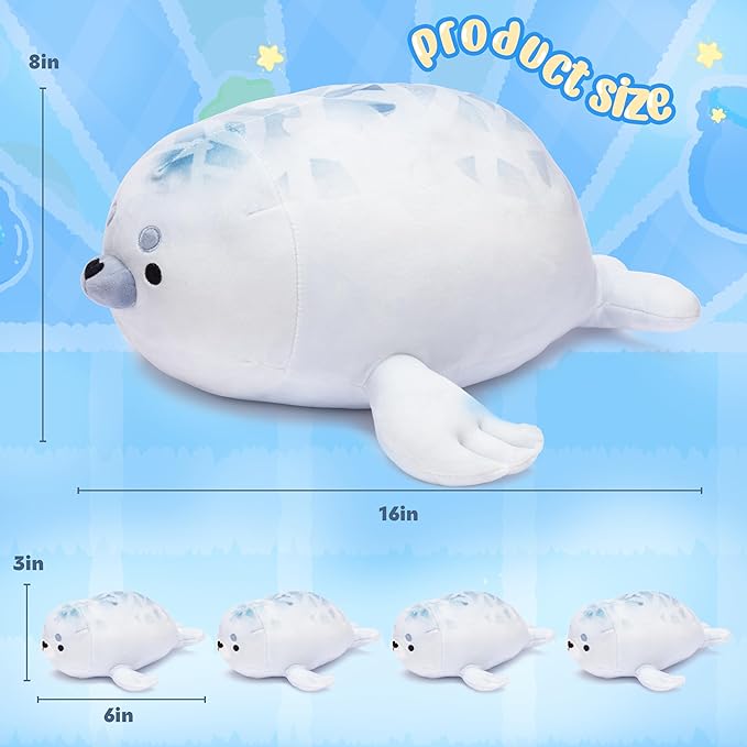 IKASA Mommy Seal Stuffed Animal Mom and Baby Plush Toy, Cute 16" Soft Small Mama Family Set Cuddly Toy with Little Mini Babies