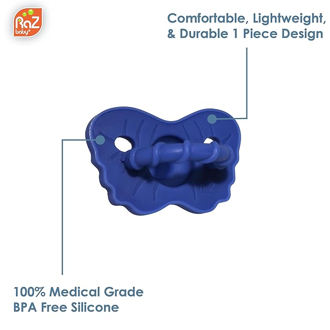 RaZbaby RaZzies Pacifier 4-Pack for Newborns &Infants 0m+ - Natural Nipple Shaped BPA Free Medical Grade Silicone 1 Piece