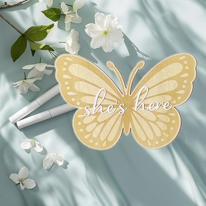 Baby Announcement Sign, She?Ös Here Wooden Sign for Hospital
