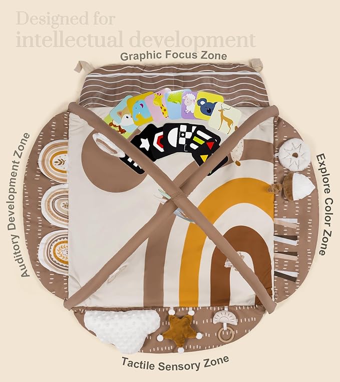 Baby Gym Play Mat, Tummy Time Mat & Pillow 4 Zone