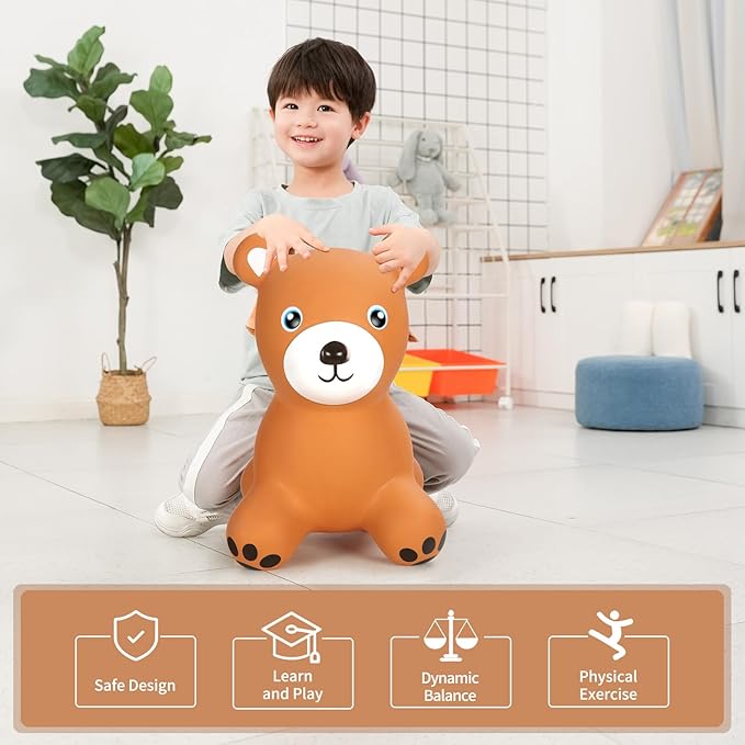 INPANY Bear Bouncy Hopper Toys for 2 Year Old Boy, Toddlers Inflatable Animal Hopping Horse 3 4