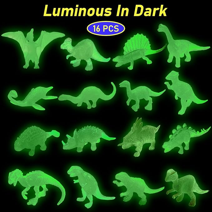 HAPTIME 16 Pcs Mini Dinosaur Figures, Small Luminous Dinosaur Toy