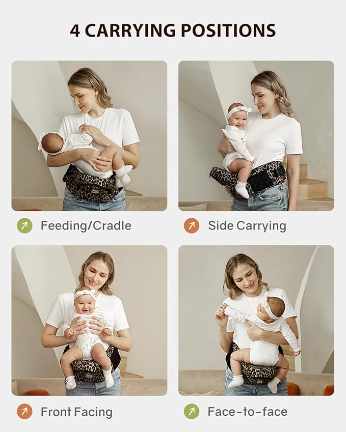 GROWNSY Baby Hip Carrier with Seat, Supportive Hip Side Seat Carrier for Baby Child Toddler(8-50lbs), Large Capacity Pockets, Adjustable Waistband, Leopard