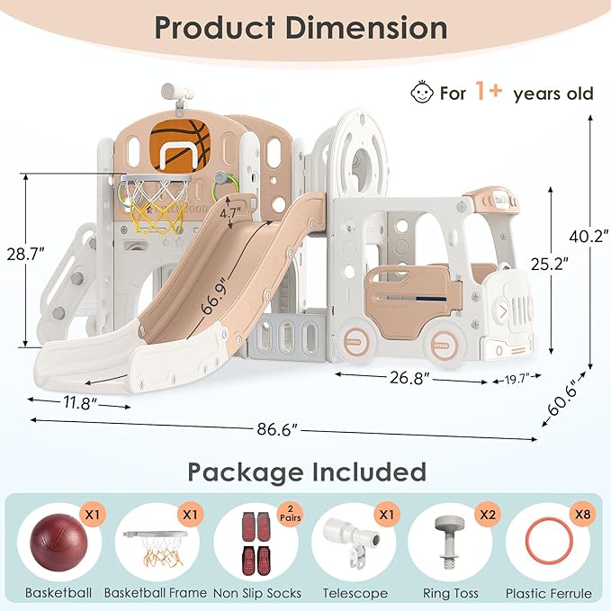 10 in 1 Toddler Slide, Baby Slide for Toddlers Age 1+ with Ring Toss