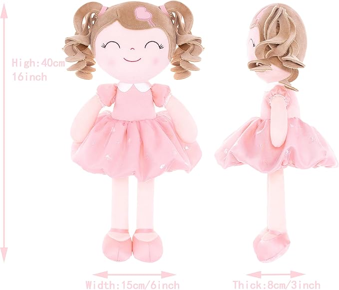 Gloveleya Baby Doll Baby Toys Gifts Plush Curly Kids Toys 2-4 Toddler 16" Pink