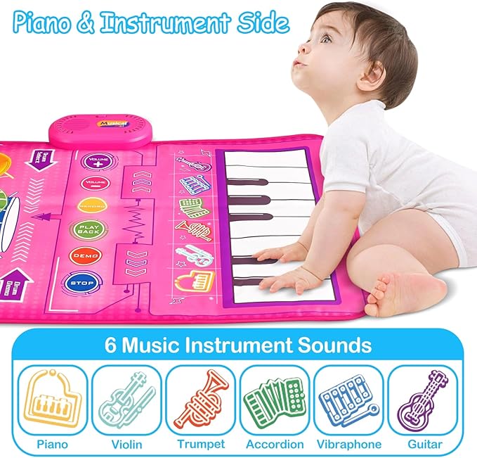 1 2 3 Year Old Girl Birthday Gift Toys, 2 in 1 Musical Toys for Toddlers 1-3 Piano Keyboard & Drum Mat with 2 Drum Sticks Toddler Toys Age 1-2 1 Year 2 Year