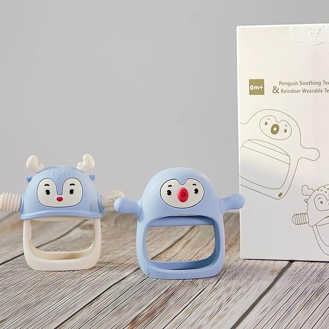 Smily Mia Penguin and Reindeer 2Pack Baby Teething Toys Gift 0-18Months Babies