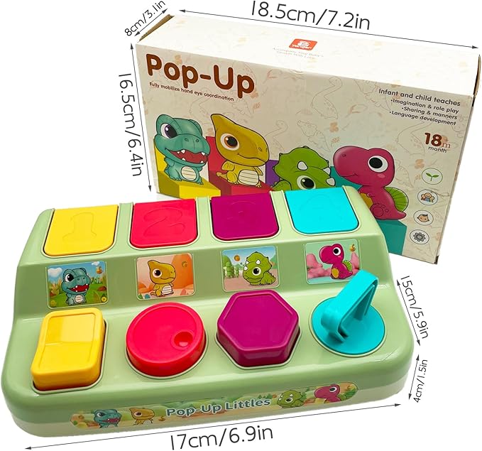 Interactive Dinosaur Pop Up Toy for Babies and Toddlers,Early Learning and Brain Development Educational Plaything 18 Months+