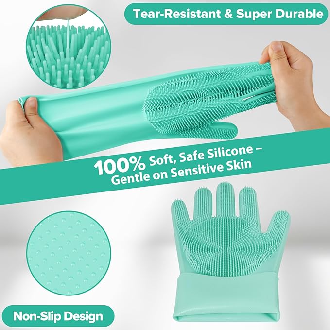 6PCS Pet Grooming Kit | Dog Washing Gloves | Dog Bath Brush | Dog Bath Gloves | Dog Shampoo Brush | Pet Grooming Gloves | Cat Bathing Supplies | Dog Bath Supplies (Green)