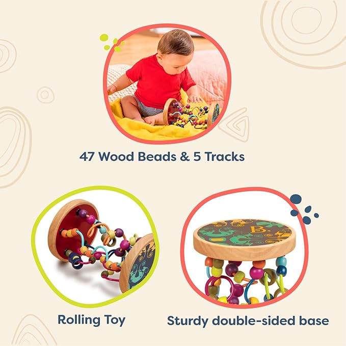 B. toys – Loopty Lo Wooden Rolling Toy - Developmental Bead Maze 47 Beads 5 Mazes 18 Months