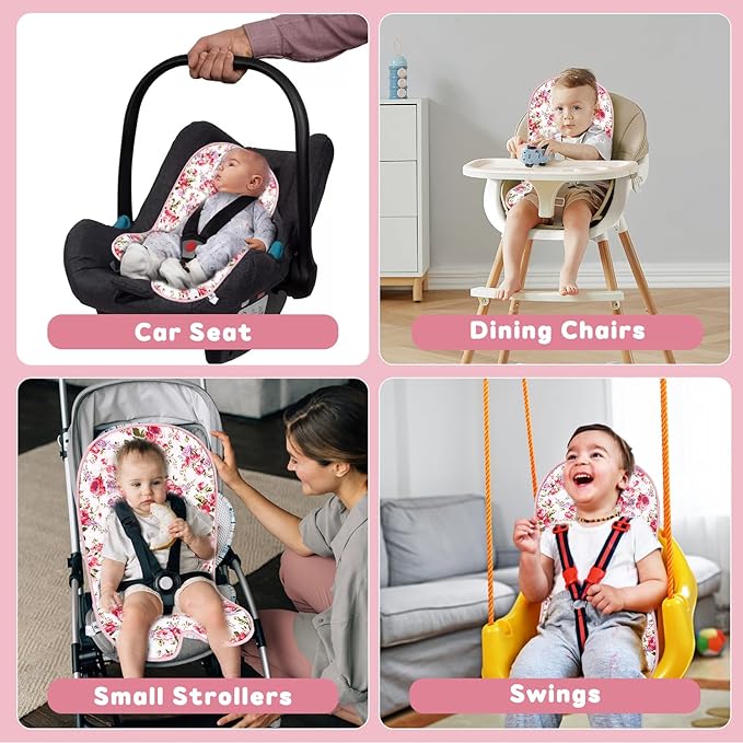 Baby Carriage Cushion, Universal Breathable Car Seat Insert Cushion, 3D Air Mesh Baby Seat Pad Liner for CarSeat, Buggy, High Chair (Flower)