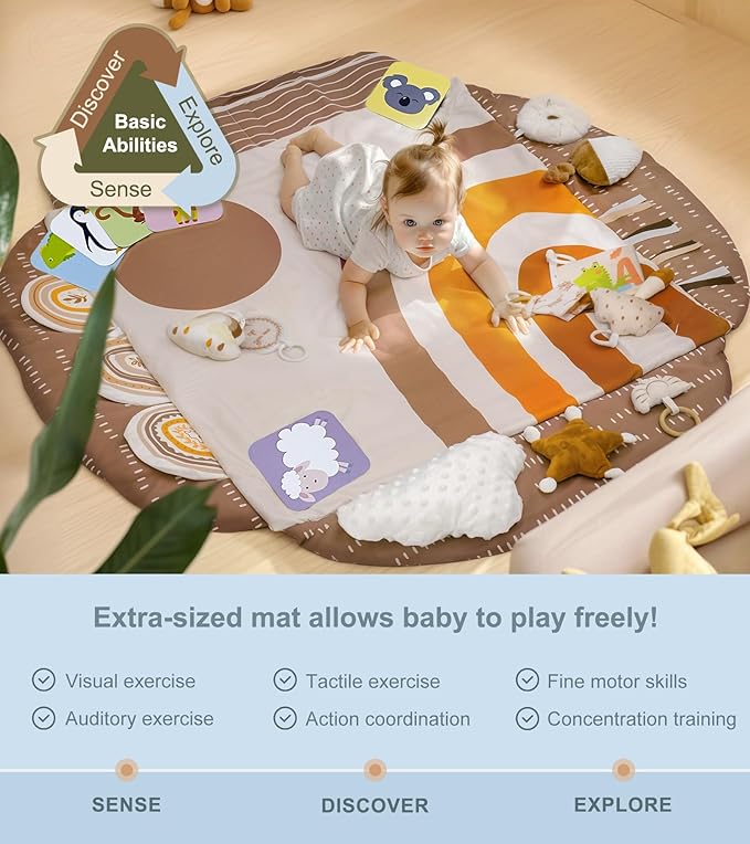 Baby Gym Play Mat, Tummy Time Mat & Pillow 4 Zone