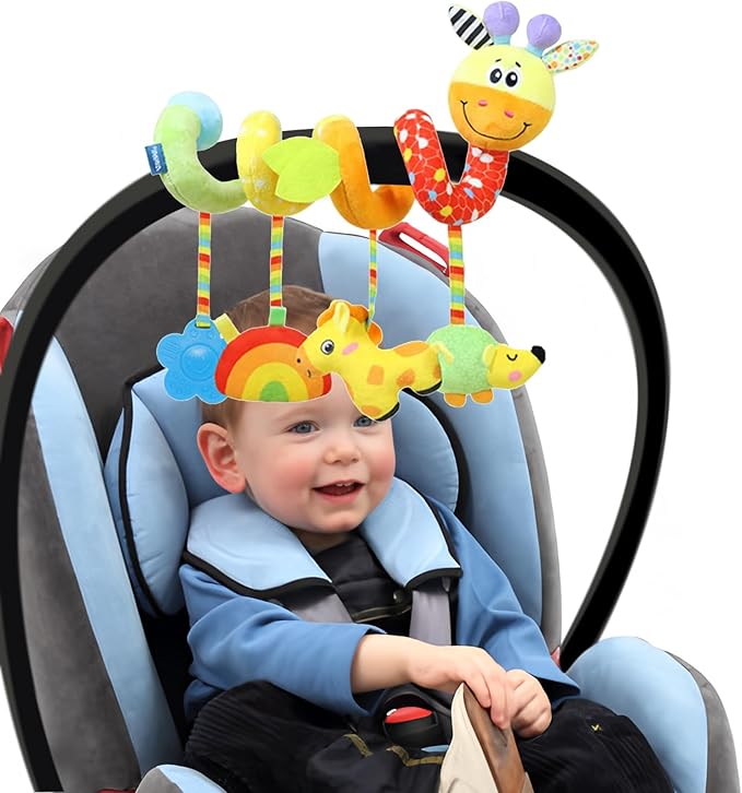 Spiral Car Seat Toys Stroller Toy for Babies - Baby Crib Hanging Rattles Toys for Babies 0-12 Months, Carseat Pram Crib with Musical Rattle Toy for Newborn Boys Girls Gifts(Giraffe)