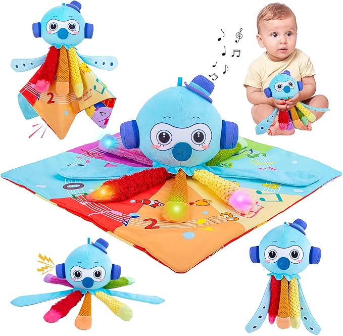 Octopus Shape Tactile Sensory Toy, Texture Toys for Babies with 6 Different Lights and Music 0 3 6 9 12 Months