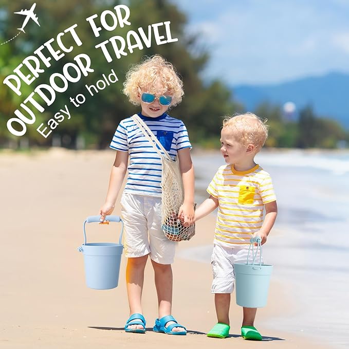 Hungdao 14 Pcs Silicone Beach Toys Travel Beach Set Sand Toys Include 2 Silicone Bucket Pail, 2 Shovel 9 Sand 1 Beach