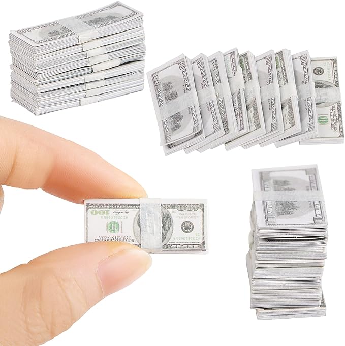 FOIMAS 180pcs 1:12 Miniature Scene Dollars Fake Bills for Dollhouse Scene Model Craft Supply