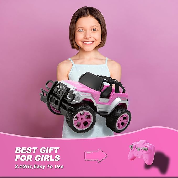 Carox Remote Control Car for Girls, 160 mins Pink RC Car with Doll and Sticker 1:16 Scale 4-12 Years