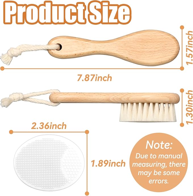 Wooden Soft Goat Bristles Brush with Baby Silicone Hair Scrubber Cradle Cap Brush for Newborn, Toddler, Infant, Baby Hair Care Kit (White)