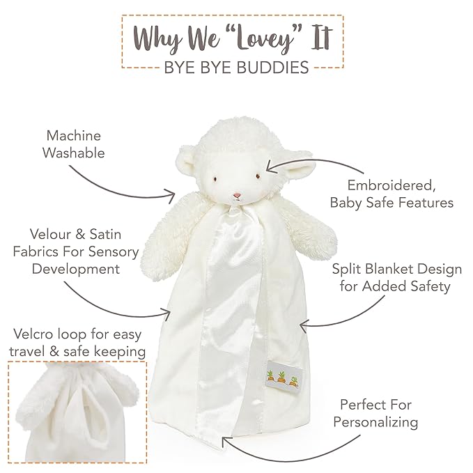 Bunnies By The Bay "Kiddo The Lamb" - Bye Bye Buddy Travel Size Baby Lovey 11 inch