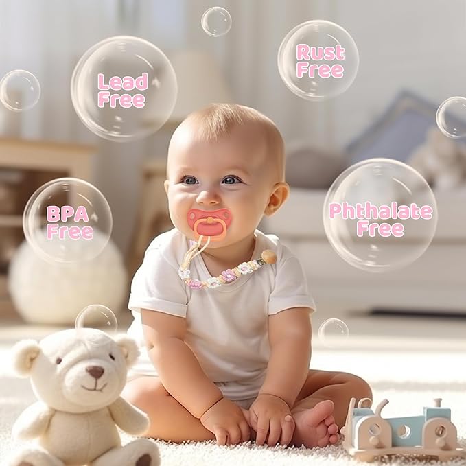 Pacifier Clip for Boys Girls Floral Daisy Macrame Baby Paci (1pack:Pink Daisy