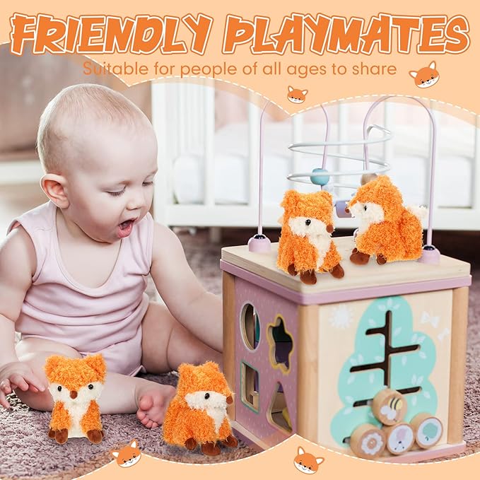 4 Pcs Baby Fox Stuffed Animal Plush Foxes Toys Small Fox Plushies Woodland Stuffed Animal Fox Doll Gifts for Boys Girls Nursery Home Bedroom Birthday Animal Theme Party Decors, 5 Inch