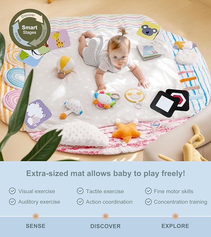 Baby Gym Play Mat, Tummy Time Mat & Pillow 4 Zone