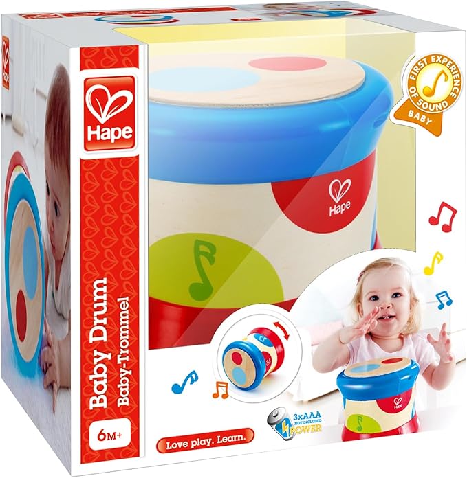 (Baby Drum) - Hape Baby Drum Colourful Rolling Drum Musical Instrument Toy For Toddlers, Rhythm & Sound Learning (E0333)