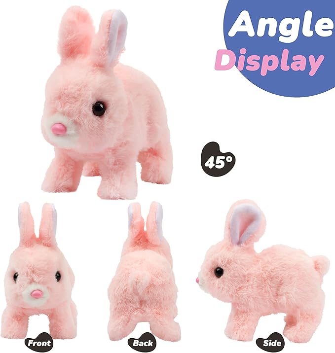 Hopearl Hopping Rabbit Interactive Electronic Pet Plush Bunny Toy with Sounds and Movements Animated Walking Wiggle Ears Twitch Nose Gift for Toddlers Birthday, Pink 7''
