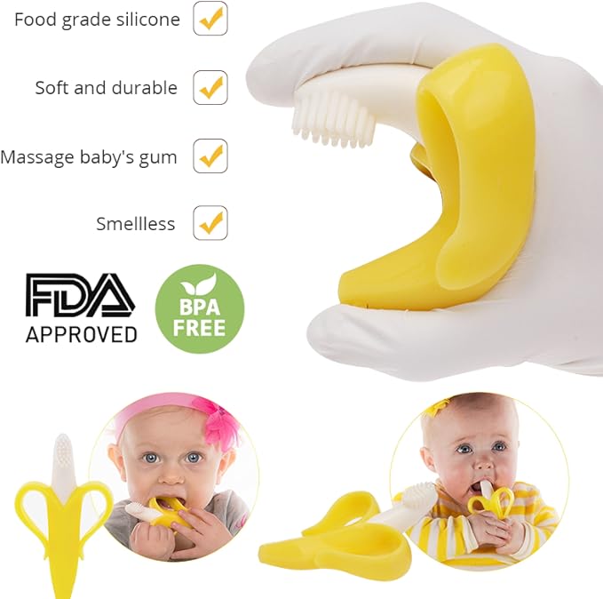 Banana Teether, Soothing Pain Relief Soft Silicone Train Baby Toothbrush 3+ Months