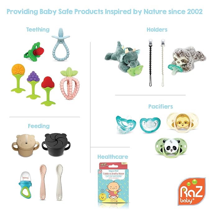 RaZbaby Baby Fruit Feeder/Food Feeder Pacifier | Infant Teething Toy Teether 6M+, Add Baby's Favorite Frozen Fruit or Fresh Food for Teething Relief