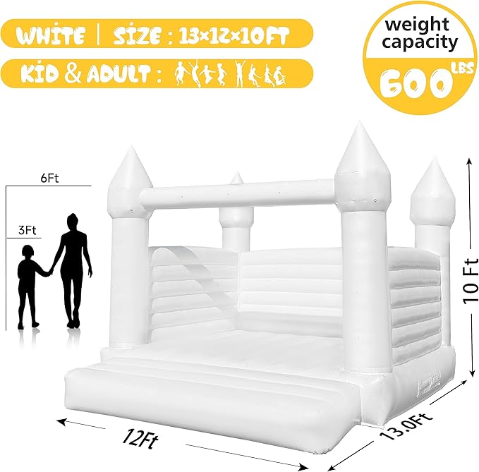OZIS White Bounce House Castle for Kids, 13x12x10FT PVC Inflatable White Bounce House with Blower