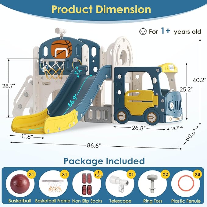 10 in 1 Toddler Slide, Kid Slide for Toddlers Age 1+ with Ring Toss