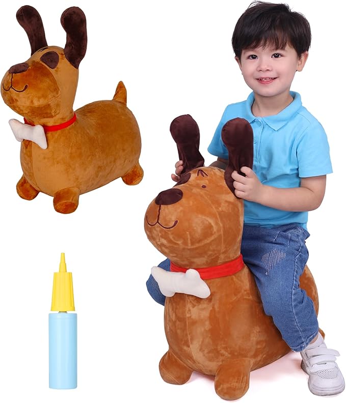 INPANY Bouncy Brown Dog Hopper Toy 2 Year Old Boy, Toddler Plush Bouncing Horse Hopper 3 4