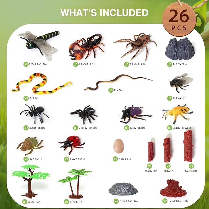 Insect Figure Toys for Kids, Plastic Assorted Realistic Play Bug Figurines Set for Toddlers