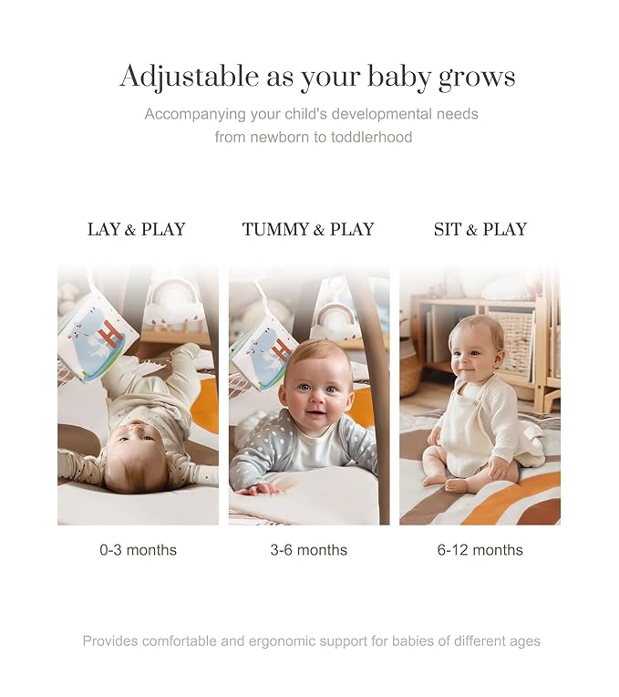 Baby Gym Play Mat, Tummy Time Mat & Pillow 4 Zone