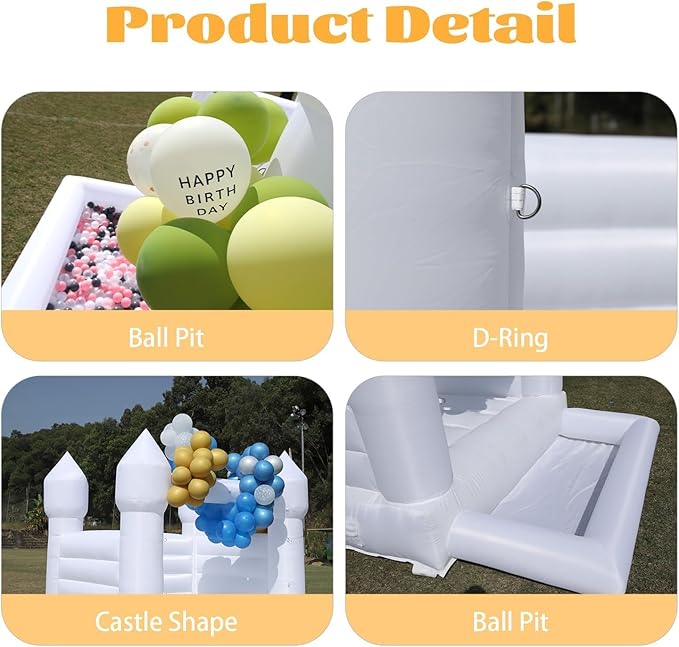 King Inflatable White Bounce House Castle with Ball Pit&Air Blower, White Jumper Bouncy Castle Wedding Decorations Jumping Bed for Party 8' x 10' x 8'
