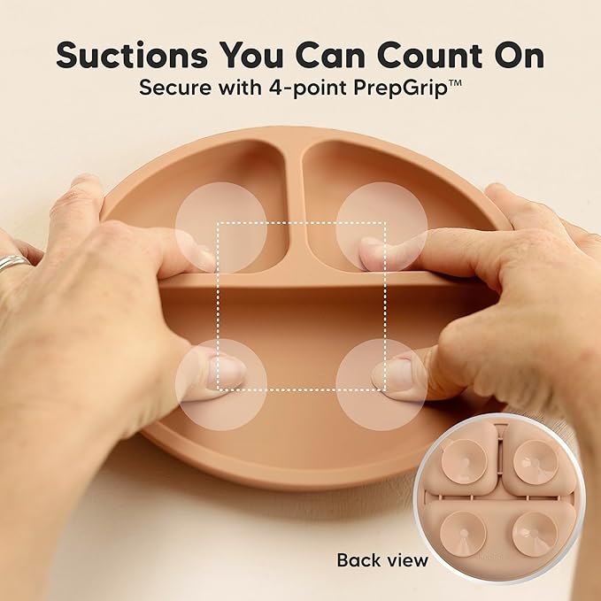 KeaBabies Suction Plates for Baby, Toddler - 3-Pack 100% Silicone Toddler Plates, Divided Baby Plates with Suction, Silicone Plates for Baby, Kids, BPA-Free, Microwave, Dishwasher Safe (Terracotta)